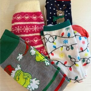 Set of 4 Christmas Holiday Socks Bundle The Grinch + Winter Designs